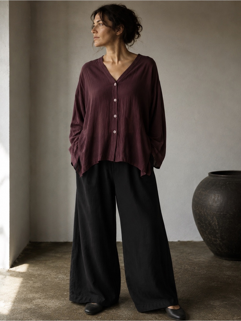 Vintage Eileen Fisher Womens Shirt Jacket Sz M Brown Top Minimalist Blouse
